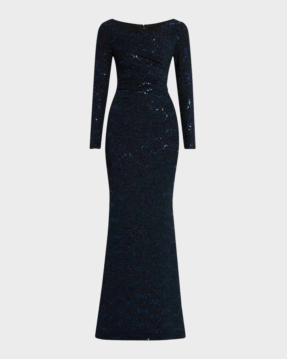 Stardust Trumpet Jersey Long-Sleeve Gown